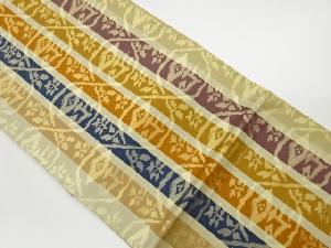 リサイクル　七彩錦縞に抽象花模様織出し袋帯